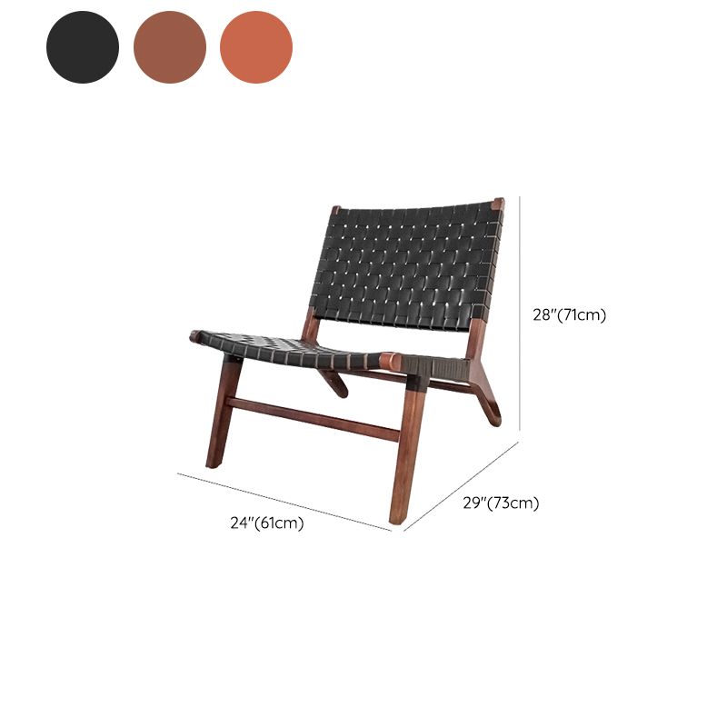 Leather Woven Back Chair Basic Four Leg Lounge Chair for Living Room