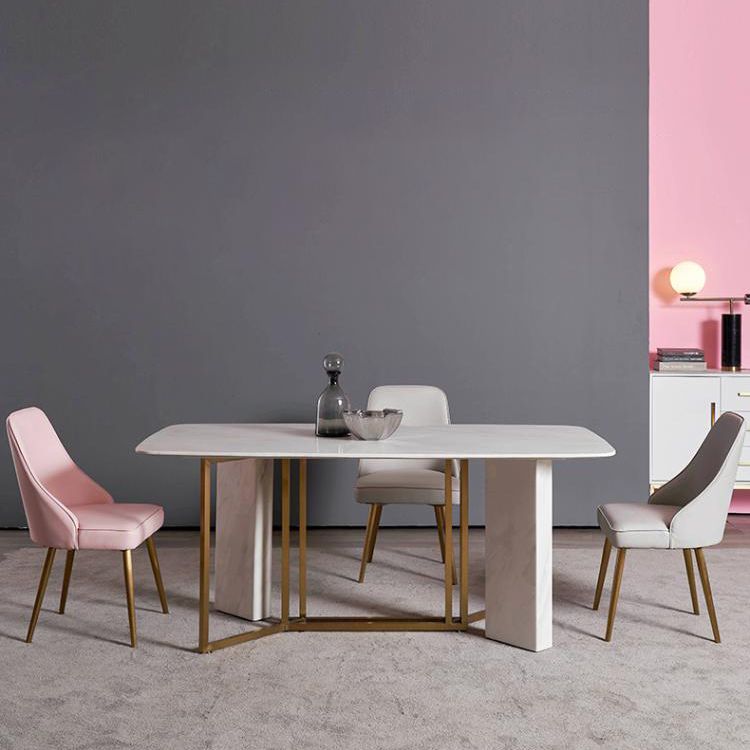 Glam Style Sintered Stone Dining Table with White Rectangle Shape Table for Home Use
