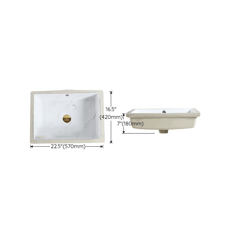 Modern Undermount Vanity Sink Rectangular Porcelain with Overflow Basin Sink