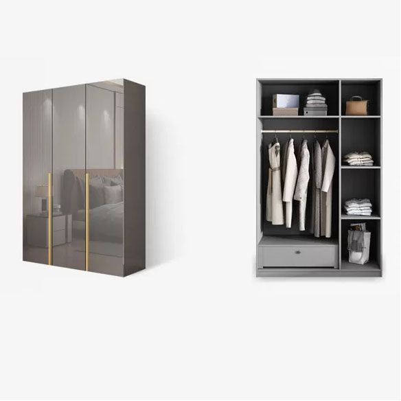 Contemporary Style Wood Wardrobe Gray Colour 1-Drawer Wardrobe Closet for Home