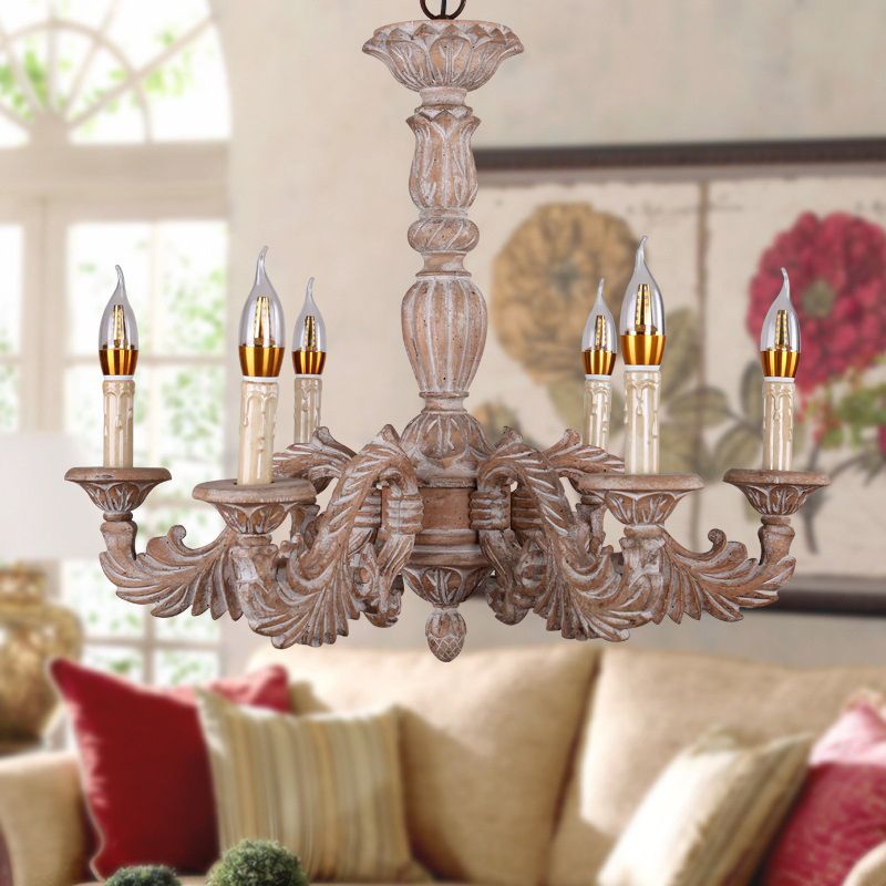 6 têtes salon suspension du lustre suspendu traditionnel pendentif de plafond marron avec teinte en bois branche