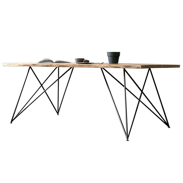 Mesa de comedor rectangular de lujo tradicional, mesa de madera maciza con 4 patas de metal