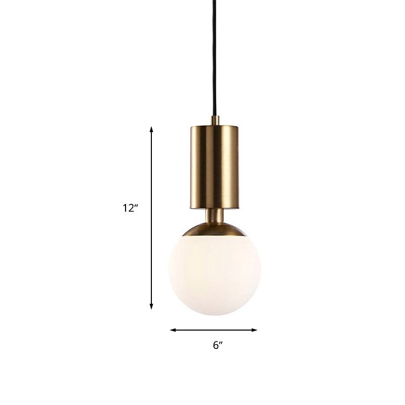 Milky Glass Sphere Pendant Lighting Minimalist 1 Head Black Ceiling Suspension Lamp, 8" Wide
