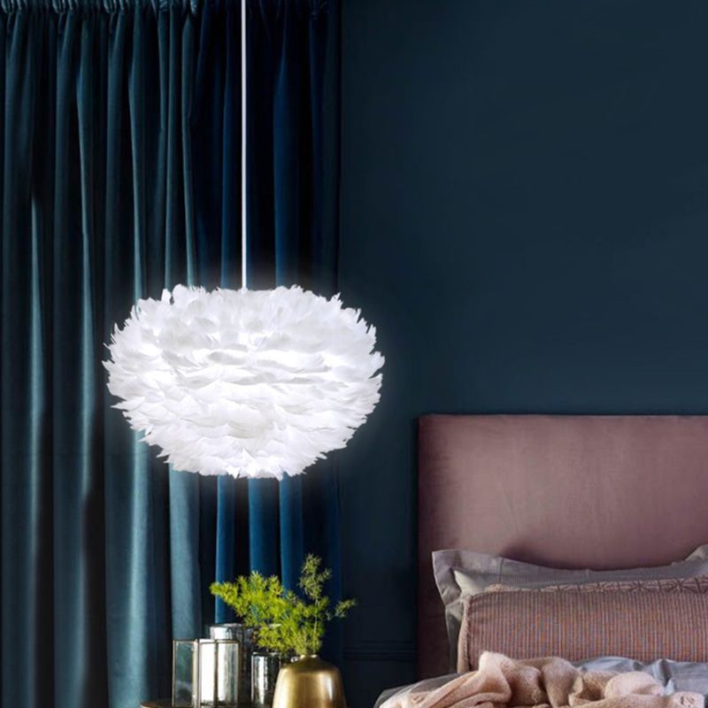 Modern Style Unique Chandelier Feather 3 Light Hanging Lamp for Bedroom