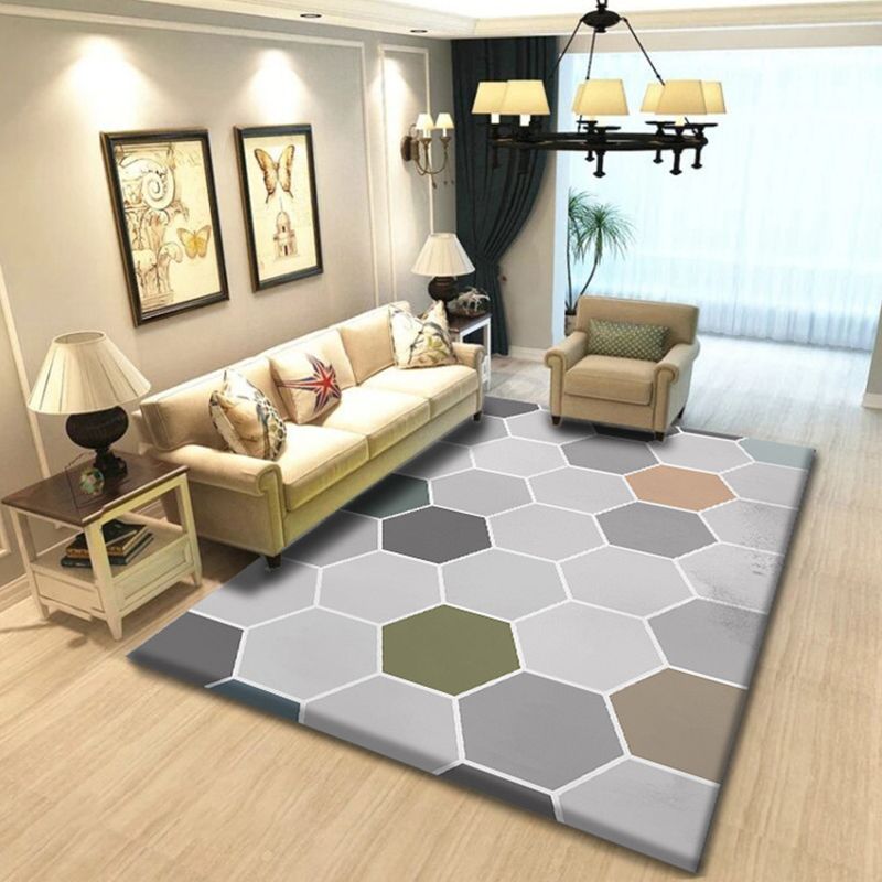 Multi Color Simplicity Rug Polypropylene Geometrical 3D Printed Carpet Machine Washable Non-Slip Pet Friendly Rug for Living Room