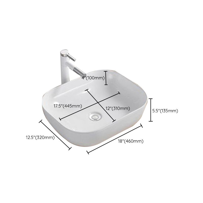 Modern Wash Stand Porcelain Rectangular with Drain Assembly and Pop-Up Drain Vessel Sink