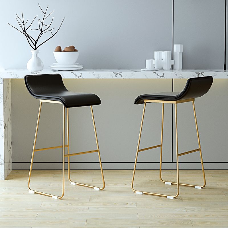 Industrial Armless Counter Stool Solid Wave Seat Bar Chair with Metal Legs