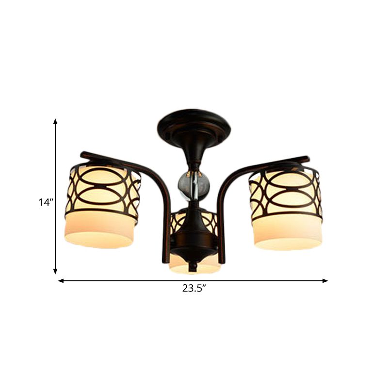 Cilinder woonkamer semi spoeling licht armatuur rustieke opaalglas 3/6/8 koppen zwarte metalen dicht bij plafondlamp