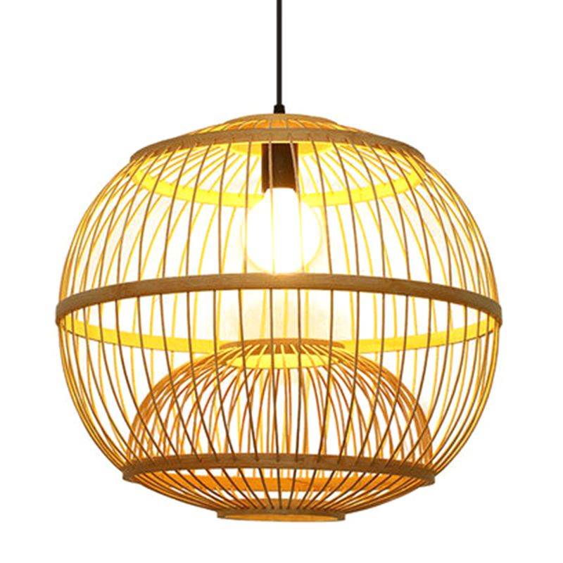 1 Light Round Ceiling Light Chinese Simple Bamboo Ceiling Fixture for Restaurant