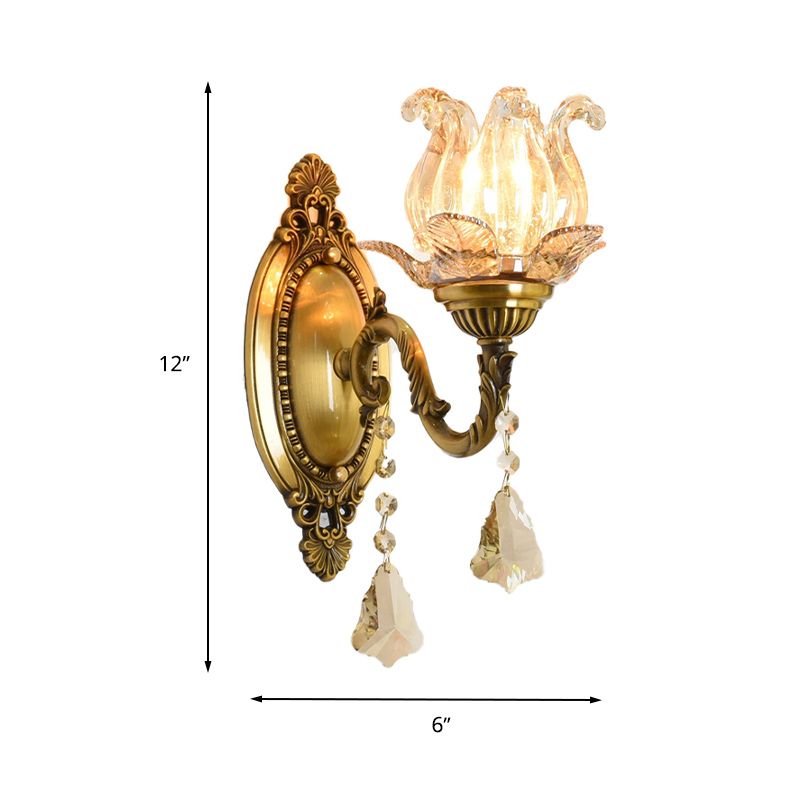 Floral Shape Wall Light Fixture Modernism Prism Glass 1/2 Heads Brass Sconce Light