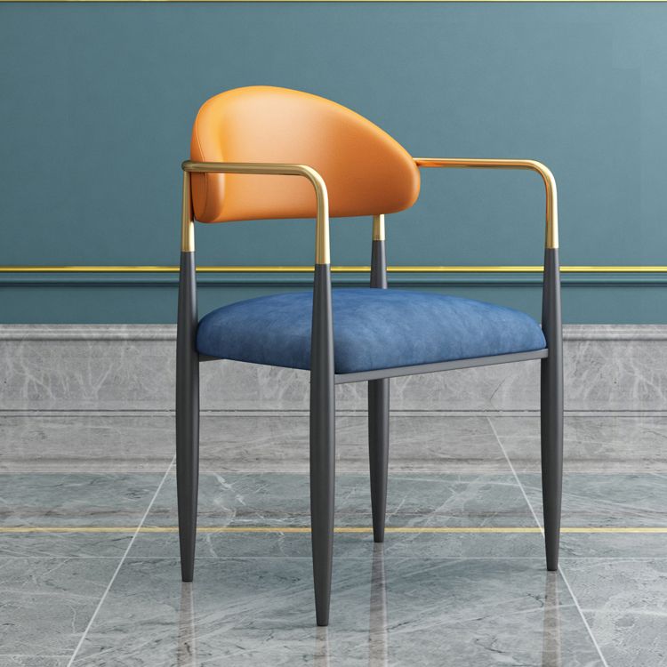Contemporary Home Open Back Arm Chair Matte Finish Upholstered Dining Chair