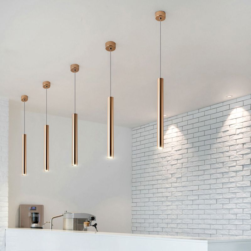 Zylindrische Deckenschein einfacher metallpoliertes Gold LED -Anhänger Beleuchtung für Bar