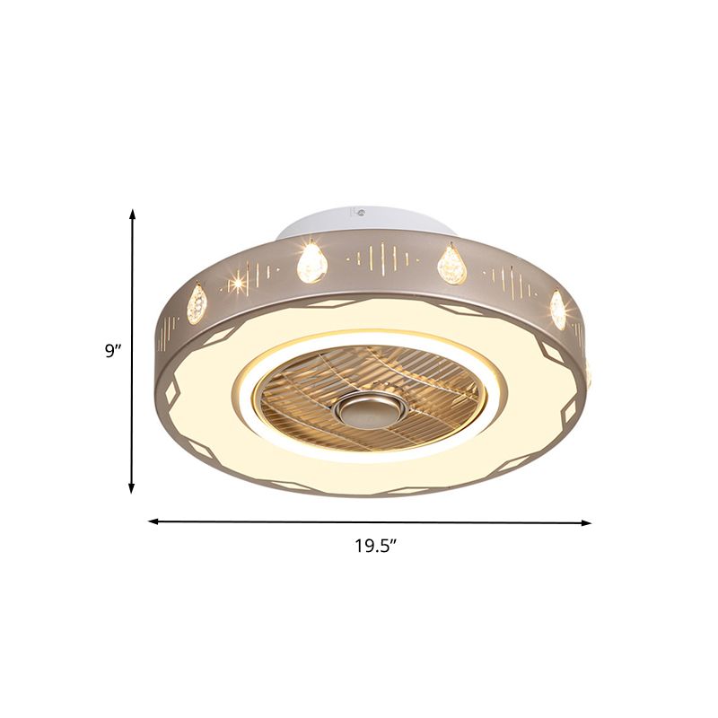 Circle slaapkamer semi -spoeling mount licht moderne acryl led champagne hangende plafondventilator lamp, 19,5 "/23.5" w