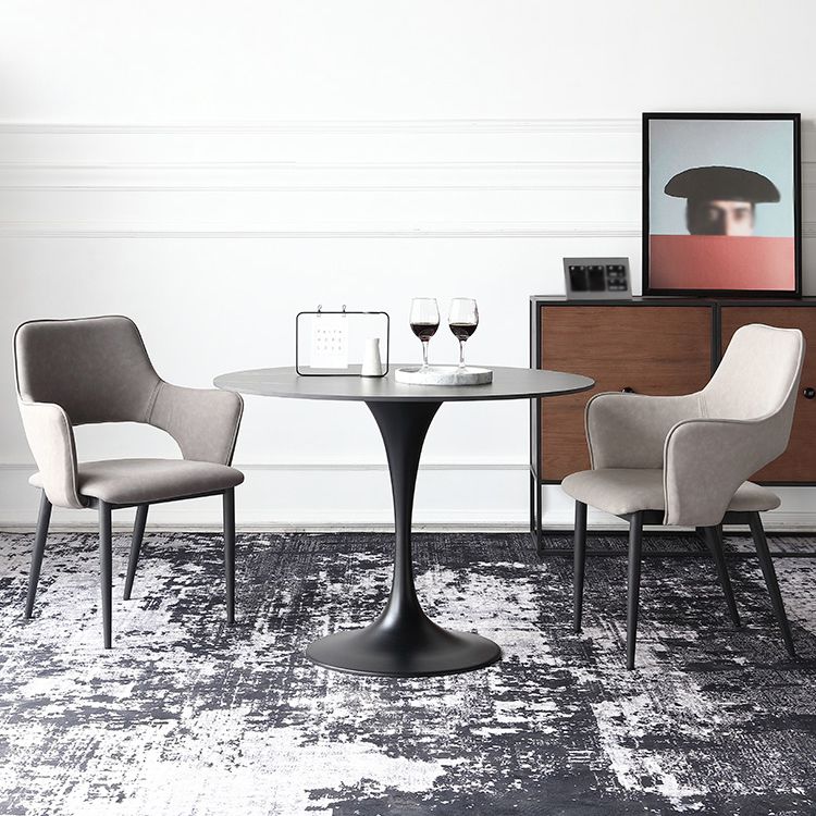 Metal Modern Round Indoor Table Black Sintered Stone Top Table for Dining Room