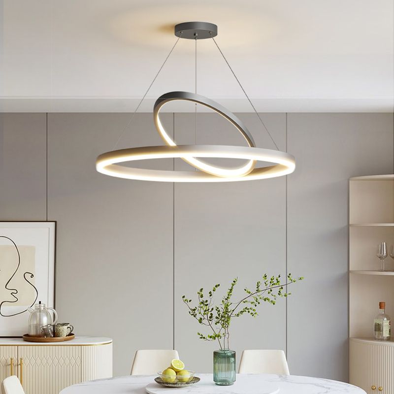 Circular LED Chandelier Metal Simple Style Pendant Light Fixture in Black