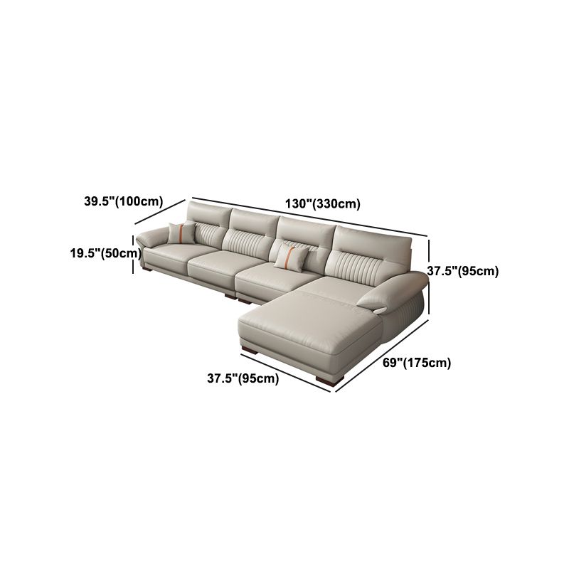Contemporary Cream Stationary Grain Leather Square Arm Sofa & Chaise