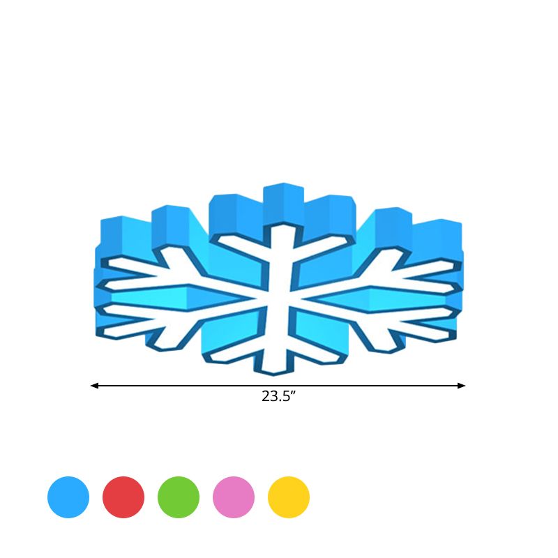 Nursery School LED Flush Light Macaron Red/Yellow/Green Ceiling Mount Fixture with Snowflake Acrylic Shade
