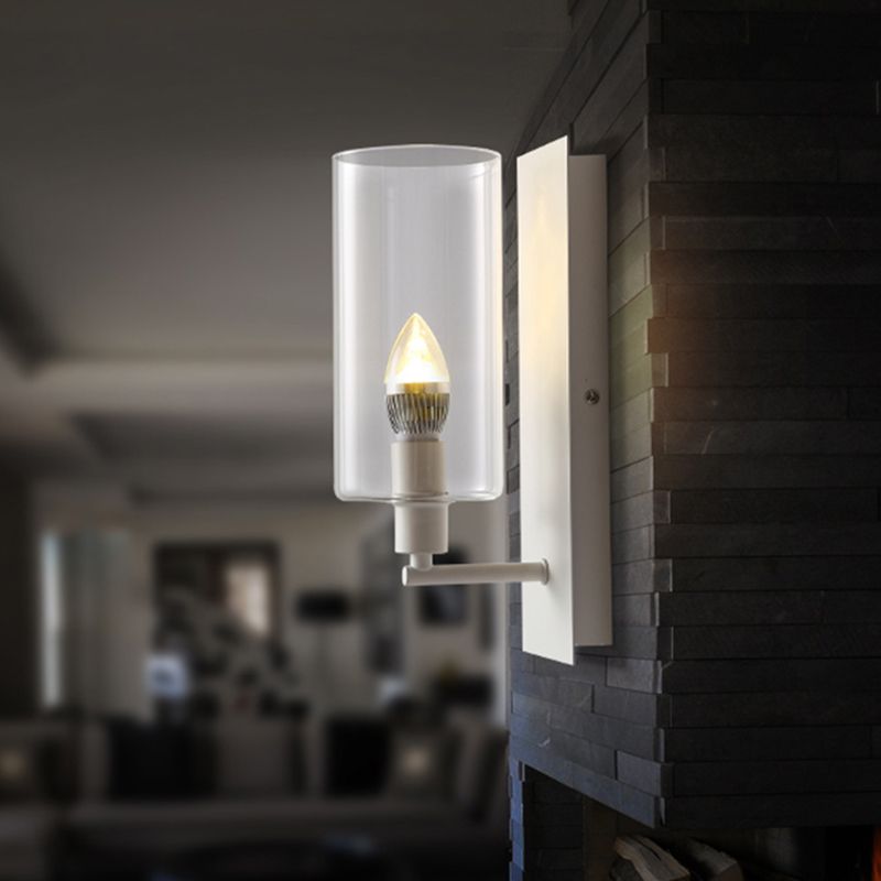 Candle Wall Lamp Minimalism Metal 1 Head White Sconce Light Fixture with Clear Glass Shade