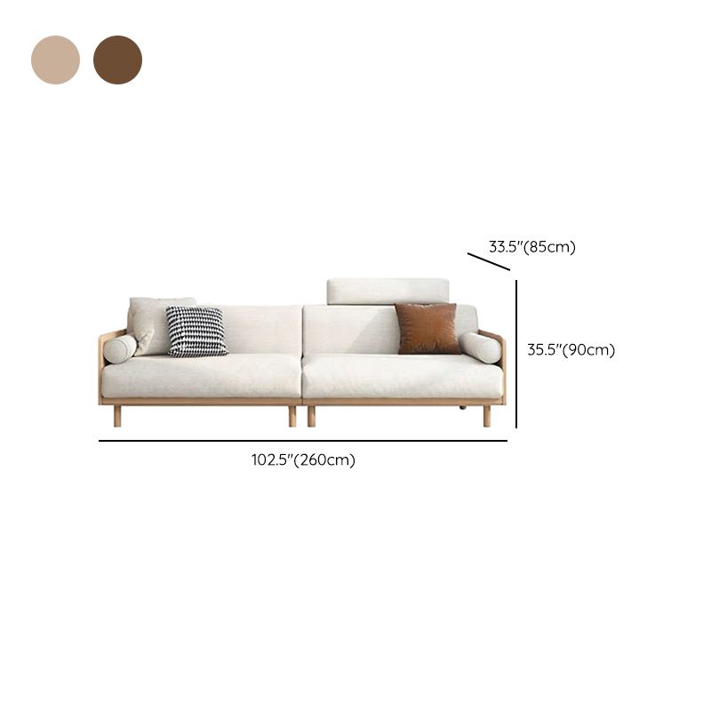 Contemporary Sofa with Loose Back and Pillows in Linen and Solid Wood