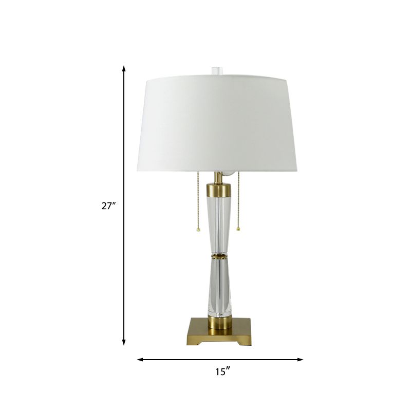 Drum Shade Task Light Modern Fabric 2 Bulbs Reading Lamp in Gold with Pull Chain