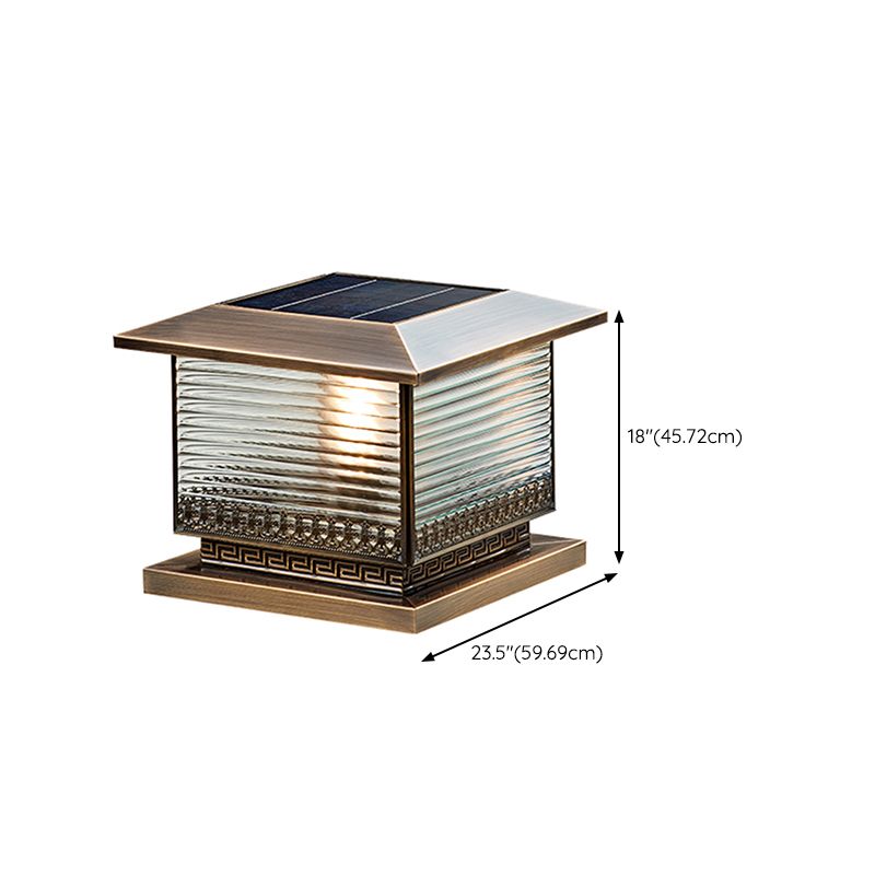 Modern Solar Energy Pillar Lamp Bronze Square Outdoor Light for Garden