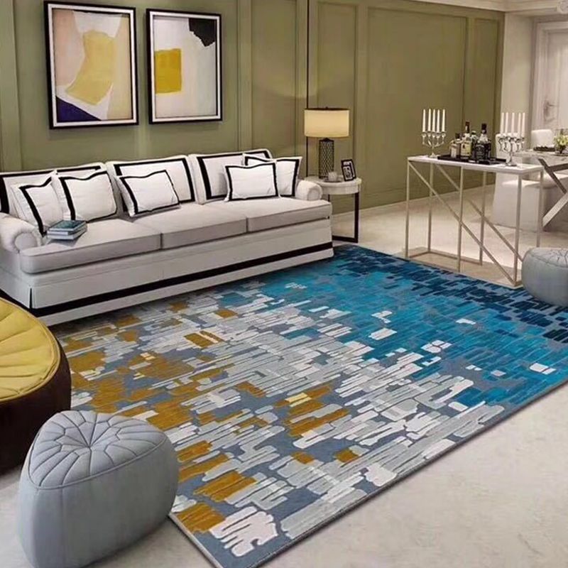 Trendy Living Room Rug Multi Colored Geometric Printed Area Rug Polypropylene Non-Slip Stain-Resistant Rug