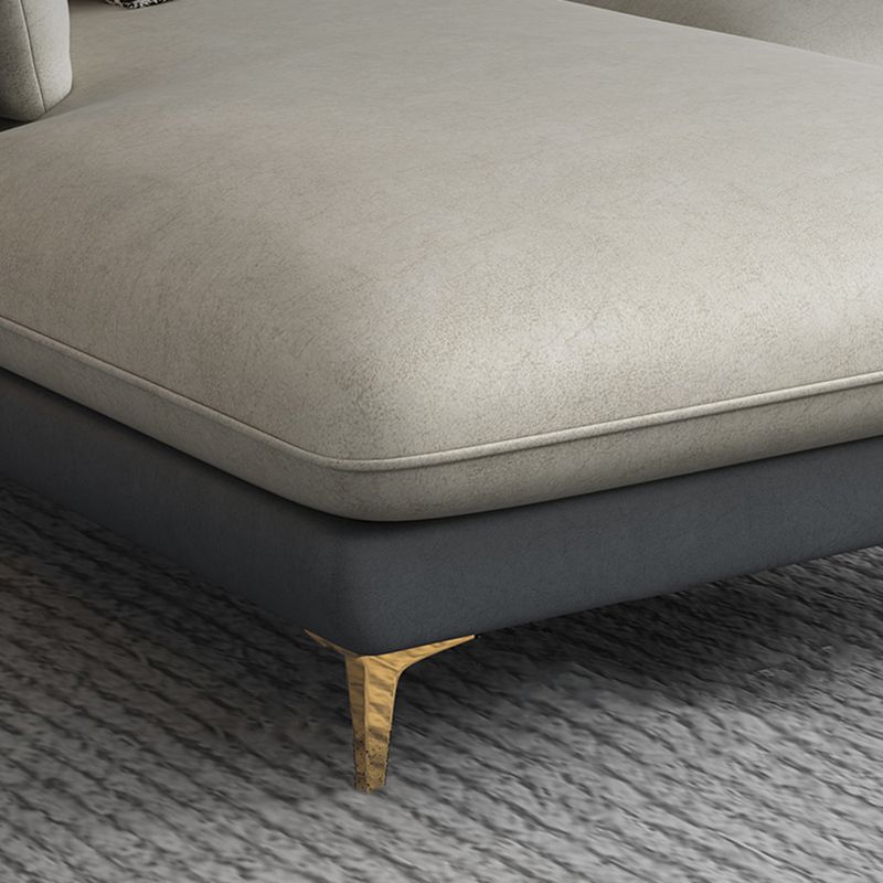 Contemporary Living Room Faux Leather Sofa Pillow Back Couch with Brass Legs