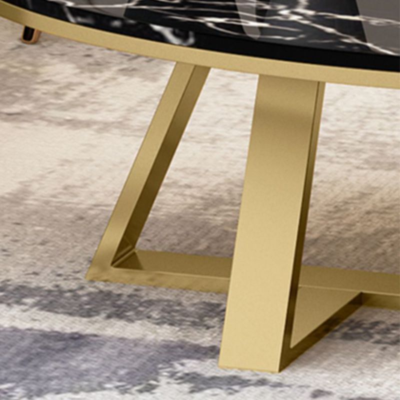 Glam Iron Cross Legs Cocktail Table Oval Slate Top Coffee Table