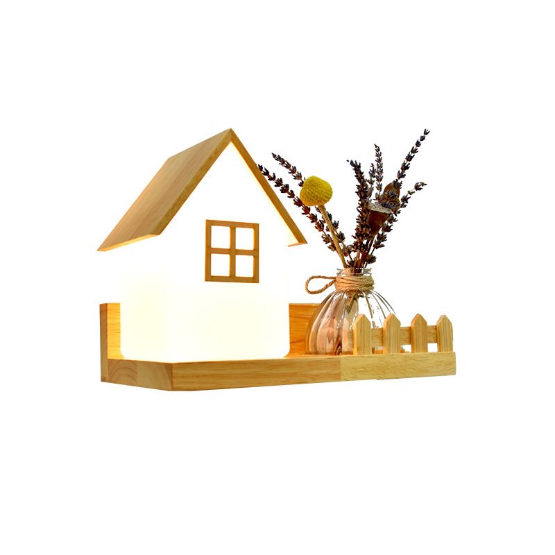 Beige Shaded Wall Sconce Lighting Contemporary Style Wood Wall Mount Light Fixture