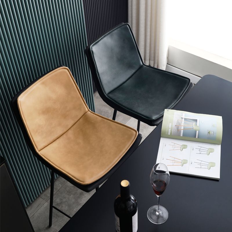 Industrial Leather Iron Counter Stools Low Back Bar Stools with Rectangle Seat