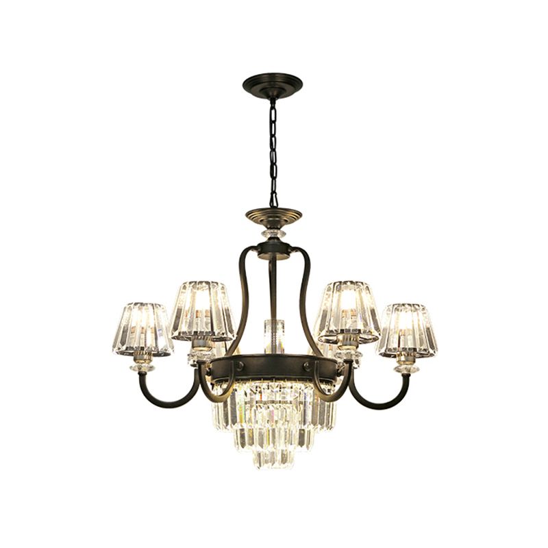 6/8 bulbes lampe de plafond traditionnelle luminaire de lustre en cristal conique en noir en noir