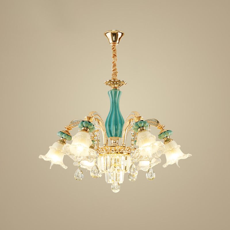 Lampadino a 6 tappe del lampadario a fiore che cade lampada a sospensione in vetro glassata con alteo con accento di cristallo