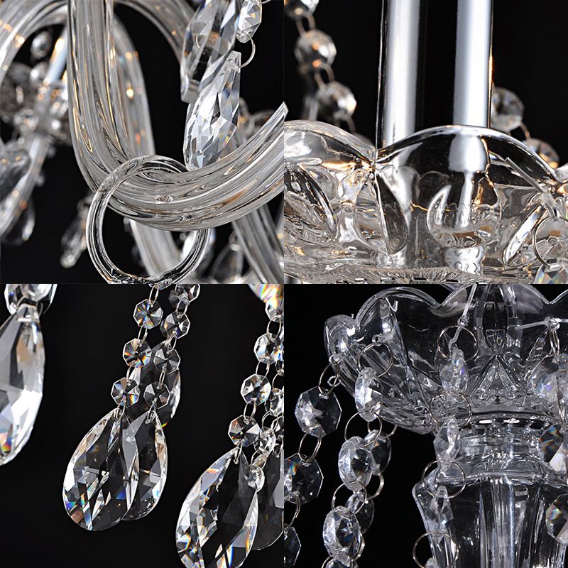 Clear Crystal Candelabra Chandelier Light Modern 6/8 Lights Hanging Ceiling Light for Living Room