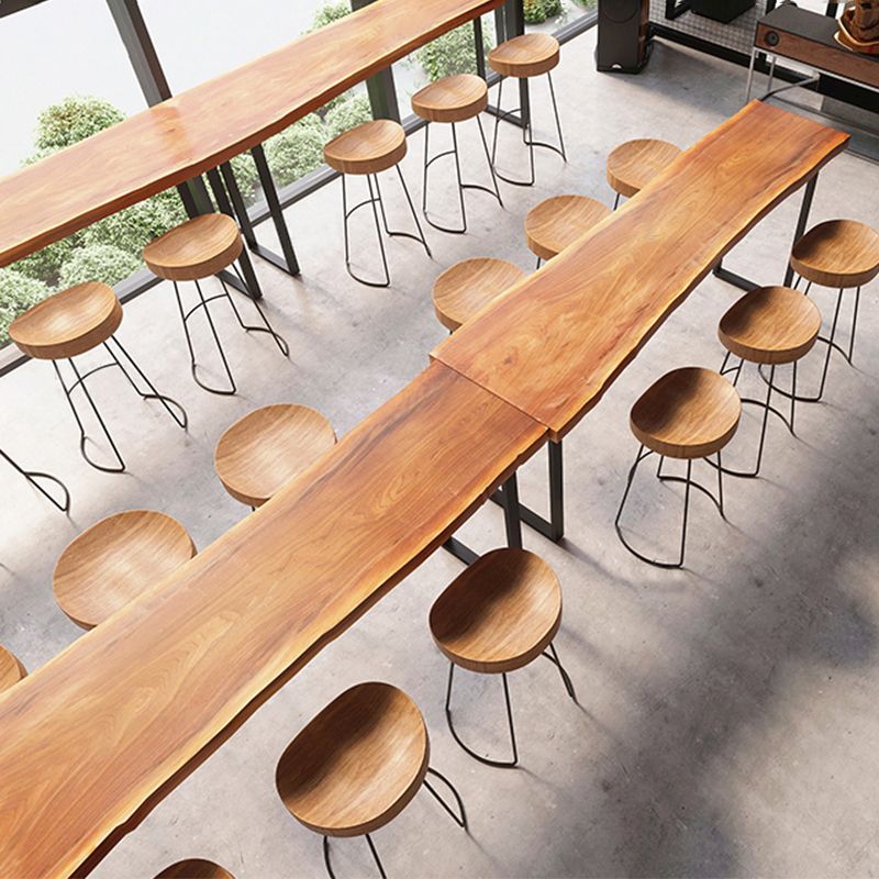 Industrial Trestle Base Dining Table Solid Wood Bar Table for Bistro