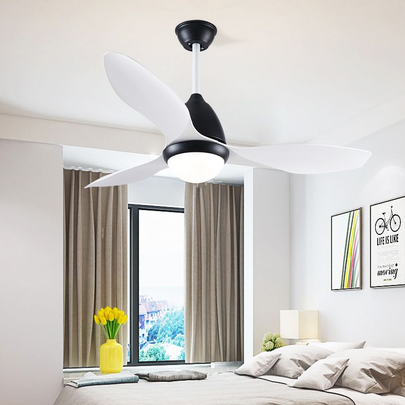 Black Dome Semi Flush Mount Moderne Metallic Schlafzimmer LED Hanging Anhänger Lüfter Licht mit 3 weißen Klingen, 48 "breit