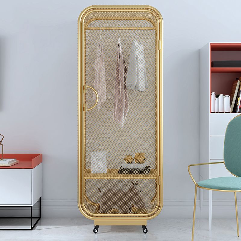 Modern 2-door Wardrobe Armoire Steel Storage Cabinet with 2 Shelves and Clothes Rail