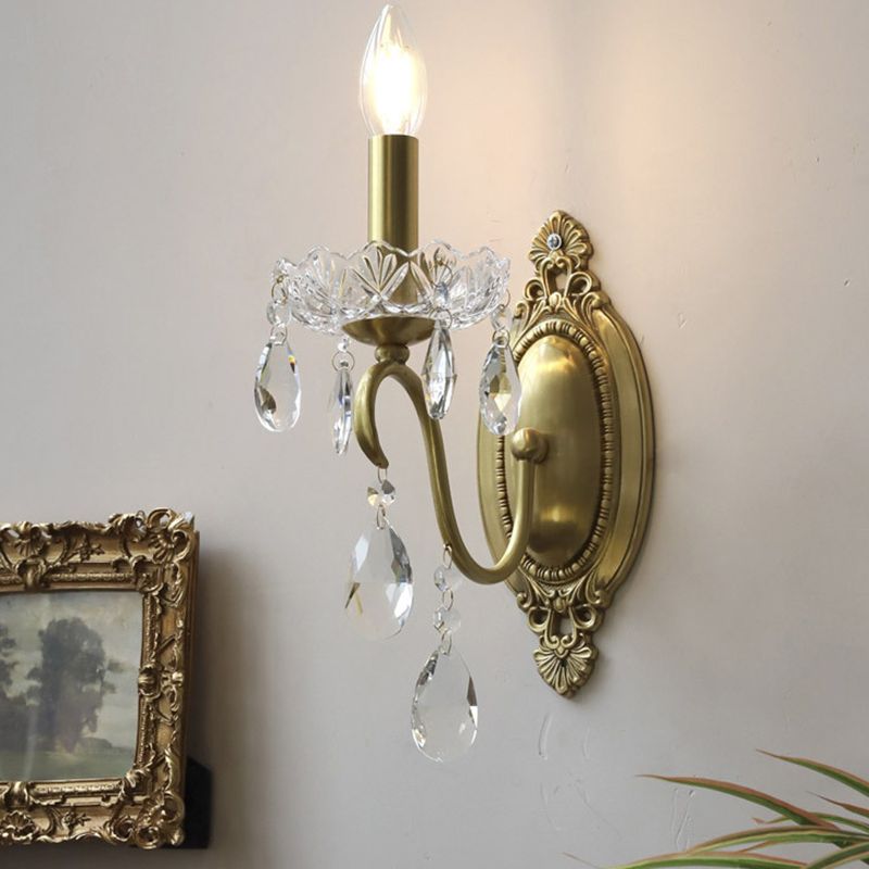 Candle Shape Crystal Wall Sconces Modern 1/2 Light Wall Mount Light Fixture in Gold