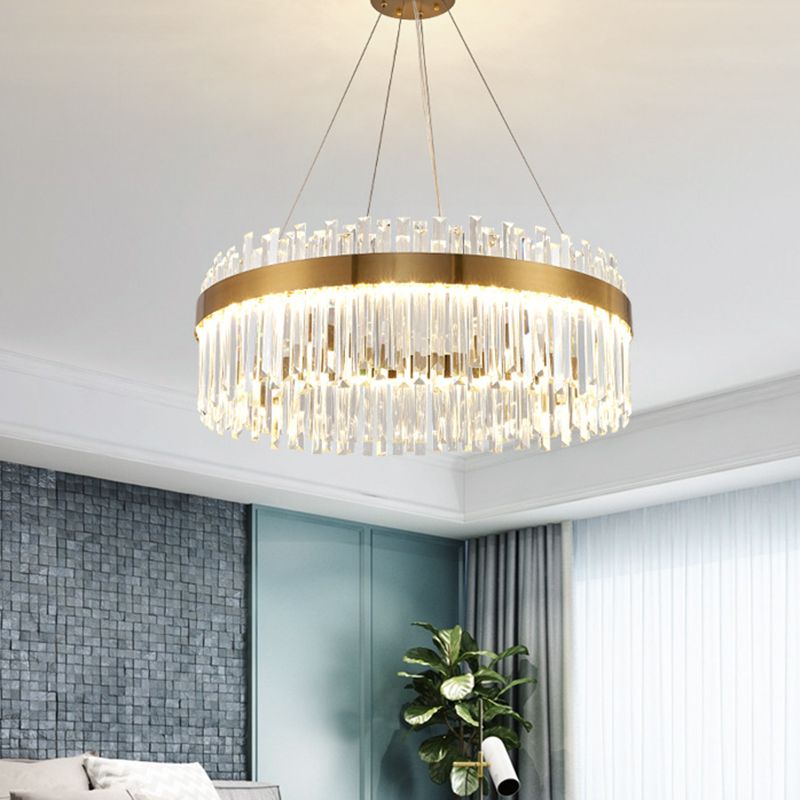 LED Parlor Pendant Lighting Fixture Contemporary Gold Suspension Lamp with Circle Crystal Shade