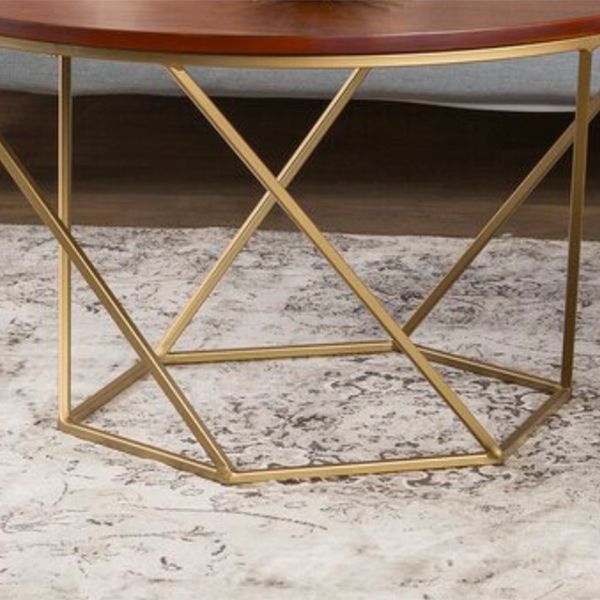 Modern Round Wood Frame Coffee Table Brown Finish Cocktail Table