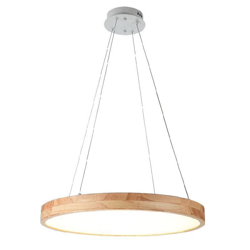Round Wooden Hanging Lamp LED Pendant Light for Dining Room with Acrylic Shade