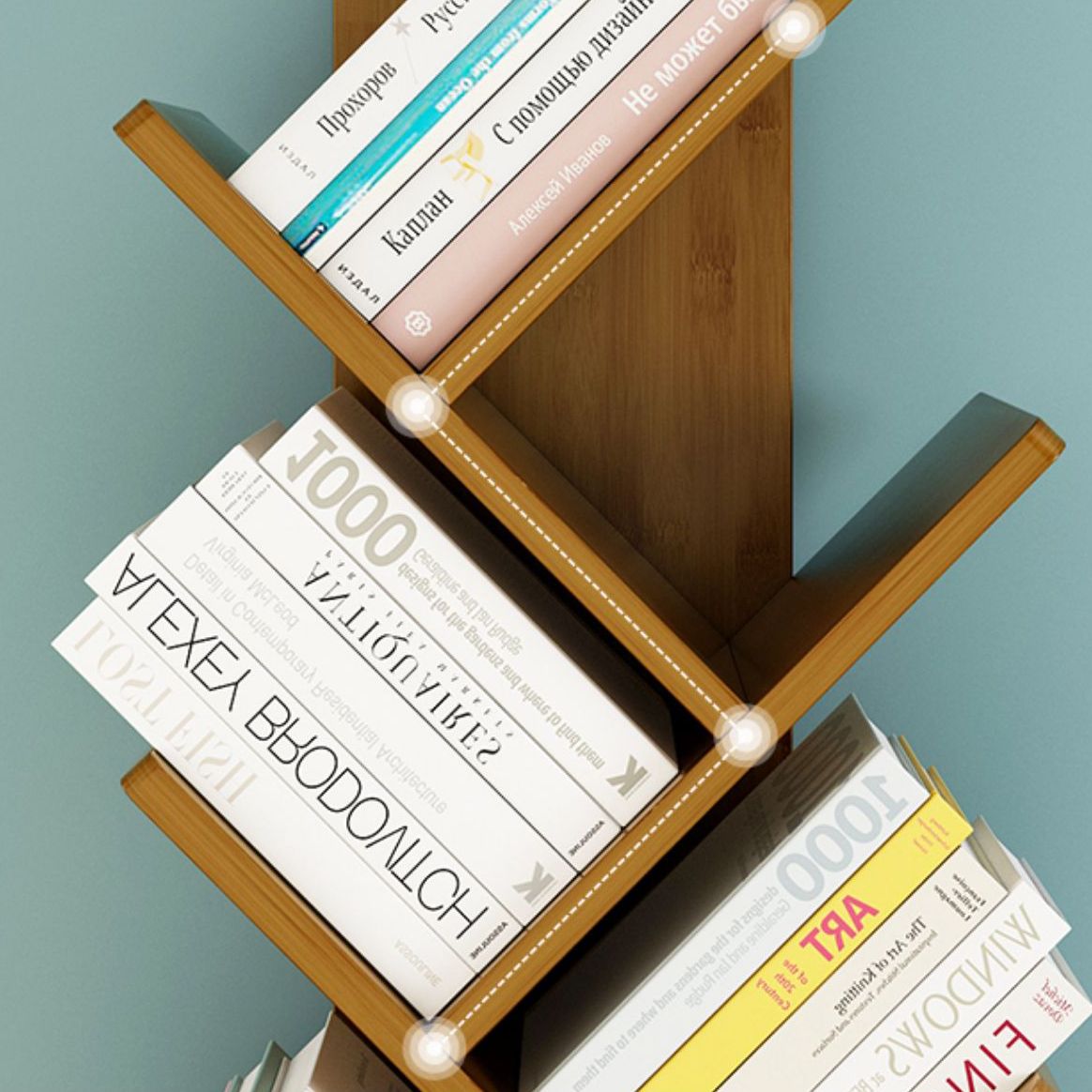 Modern Bamboo Bookshelf Geometric Closed Back Vertical Bookcase