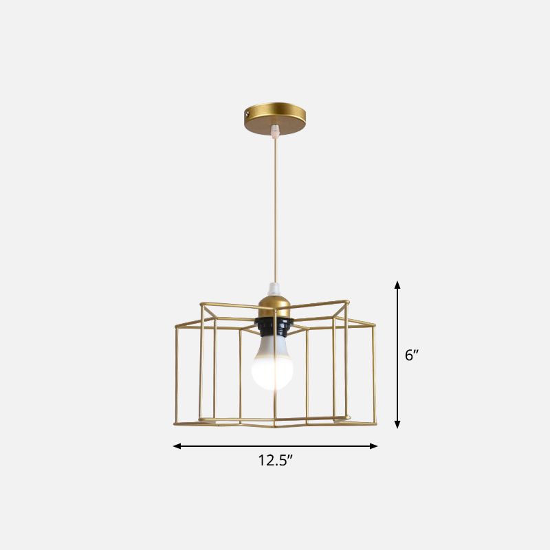 Metal Wire Cage Hanging Lamp Nordic Style Single Dining Room Ceiling Pendant Light in Gold