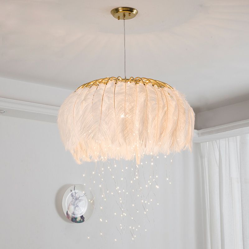Nordic Circular Hanging Light Fixture Feather Dining Room Chandelier Pendant Light