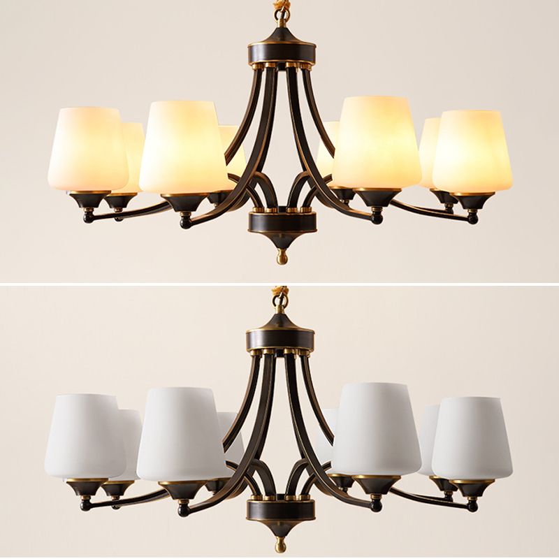 American Brass Chandelier Branch Black Pendant Lamps with Glass for Living Room