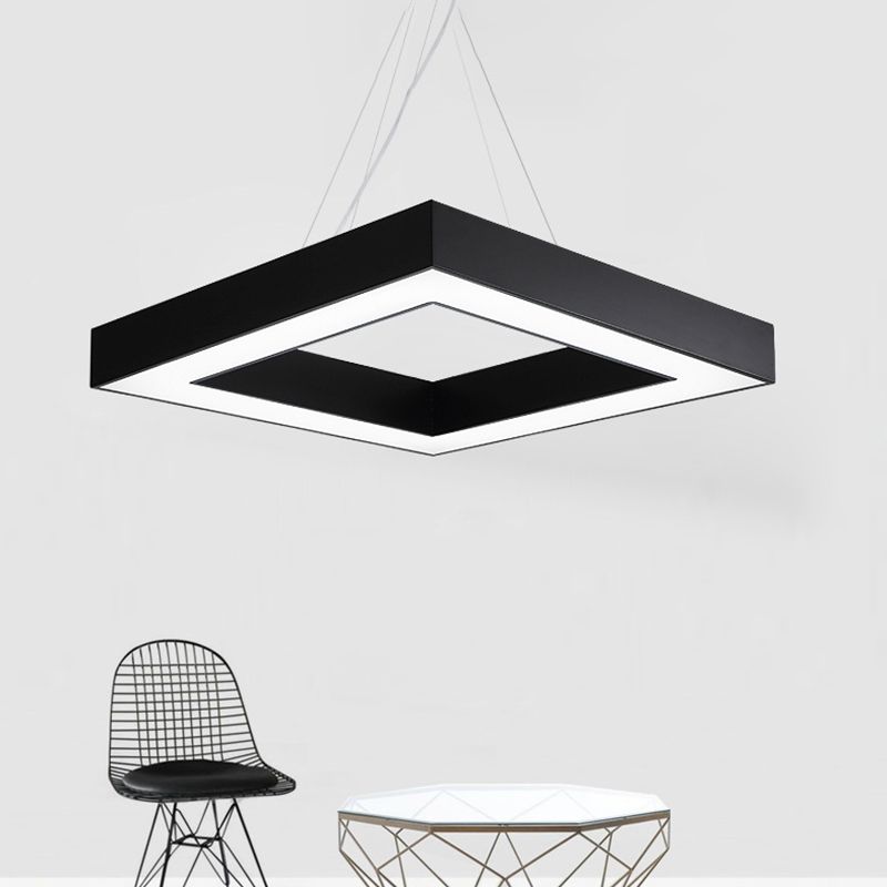 Square Metal Anhänger Beleuchtung Modernes LED Black Hanging Lamp Kit in Weiß/warmes Licht für Büro, 23,5 "/31,5" breit