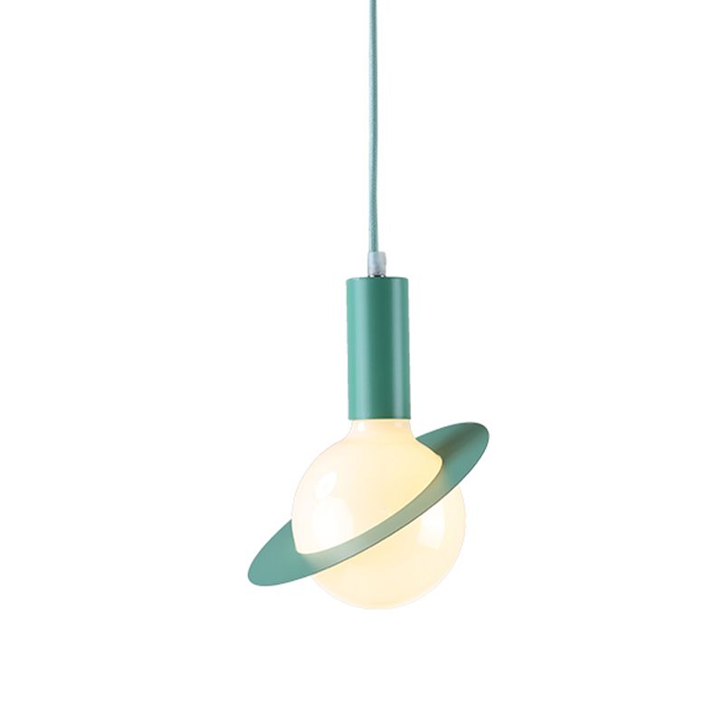 1 Light Dining Room Pendant Light avec balle en verre blanc ombre post-moderne rose / bleu / vert lampe suspendue