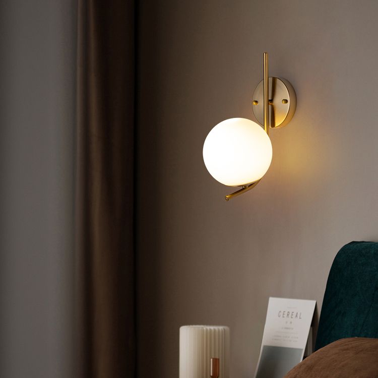Living Room Wall Lamp Modern Style Brass Wall Sconce with White Glass Ball Shade