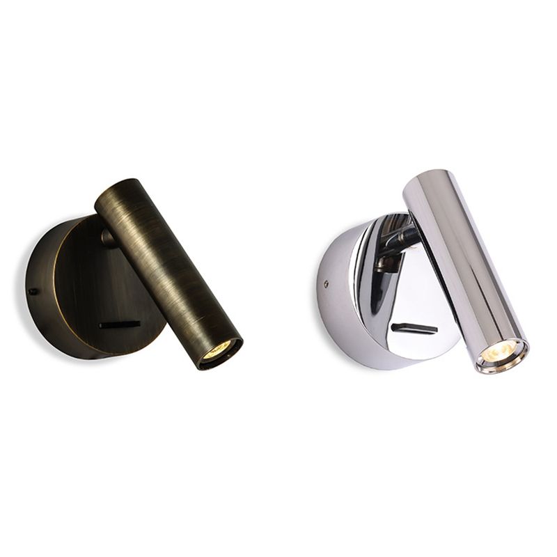 Angle Adjustable Mini LED Sconce Light Contemporary Minimalism Bedroom Lighting Fixture with Metal Round Base
