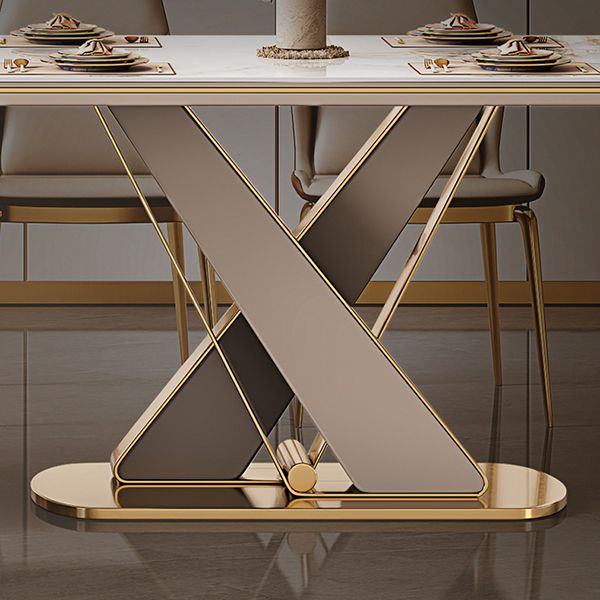 Traditional Luxury Dining Table Stone Rectangle Fixed Table with Pedestal Base