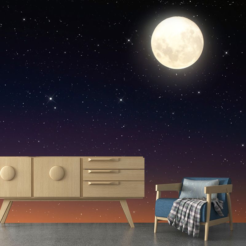 Personalized Photography Modern Mural with Full Moon and Starry Sky Pattern in Black-Orange